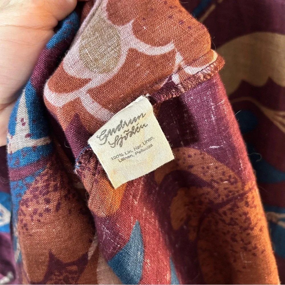 Gudrun Sjoden 100% Linen Floral Batwing Kaftan Dress Womens M Burgundy - Picture 5 of 5